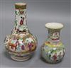 A 19th century famille rose vase and a famille rose bottle vase tallest 21cm                                                           