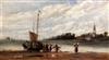 Arthur Joseph Meadows (1843-1907) Estuary scene with women unloading a sail barge 18 x 32in.                                           