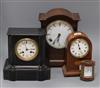 Three mantel clocks and a carriage clock                                                                                               