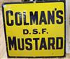 A large black and yellow Colmans mustard enamel sign                                                                                   