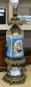 A late 19th century Sevres style ormolu mounted oil lamp                                                                               