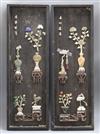 A pair of Chinese hardstone and soapstone mounted panels length 69cm                                                                   