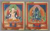 A pair of small thangka depicting Vajrasattva and Samantabhadra with their consorts, Tibet, late 19th century, 13cm x 10.5cm           