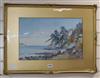 Eizo Kato, watercolour, Japanese coastal landscape, signed, 31 x 48cm                                                                  