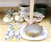 A collection of Victorian and later planters, teaset, Toleware basket and sundries                                                     