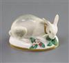 A Rockingham porcelain figure of a recumbent rabbit, c.1830, L. 7cm                                                                    