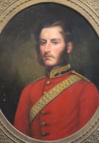 Victorian School Portrait of an army officer framed to the oval, 29.5 x 24.5in.                                                        