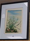 Japanese School, woodblock print, Study of an orchid, signed in the plate, 29 x 22cm                                                   