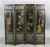 A Chinese hongmu and lacquer panelled four fold screen, 19th century, H. 104cm x W. 105cm                                              