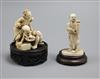 A good Japanese ivory okimono of the Rat Catcher and a figure of a man, both Meiji period                                              