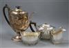 A matched late Victorian demi fluted silver four piece tea and coffee set, London, 1895 & Sheffield, 1895, gross 52.5 oz.              