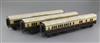 A set of three GWR coaches, no's. 6798, 9132 and 9170, in chocolate and cream, Bonds corridor wooden                                   