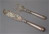 A pair of Victorian silver shell and thread pattern fish servers, Hilliard & Thomason, Birmingham, 1866, knife 33.5cm.                 