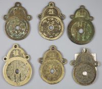 China, 6 large bronze 'gua' pendant charms or amulets, Qing dynasty,                                                                   