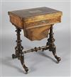 A Victorian figured walnut and Tunbridgeware combined games and work table, W.1ft 11in. D.1ft 5in. H.2ft 5in.                          