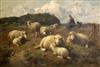 Cornelius Van Leemputten (1841-1902) Shepherdess and sheep in pasture 9.5 x 14in., unframed                                            