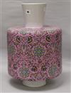 A large cylindrical pink ground vase, signed Eric Robin H.52cm.                                                                        