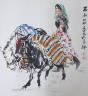 Chinese School, ink and watercolour, Woman and pack mules, signed, 69 x 69cm, unframed                                                                                                                                      