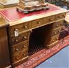 A Victorian burr walnut pedestal desk W.111cm                                                                                          