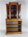 A Victorian burr walnut and marquetry cabinet on bookshelf, by Wilkinson & Son, W.3ft 6in.                                             