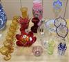 A quantity of mixed glass including Studio glass, etched glass, silver lidded scent bottle, etc.                                       