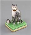 A Derby porcelain group of a seated tabby cat and kitten, c.1810-25, H. 7cm                                                            