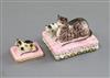 A Derby porcelain group of a recumbent cat and kitten and a similar figure of a kitten, c.1810-25, L. 2.7cm and 4.3cm                  