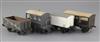 A set of four: SR box van No 764, LMS 7 plank open wagon No 266977,                                                                    