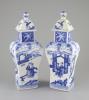 A pair of Chinese blue and white rectangular baluster vases and covers, Kangxi marks but 19th century, 36.5 cm                                                                                                              