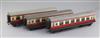 A set of three BR blood and custard corridor coaches, one boxed                                                                        