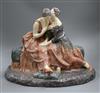 A signed Bardery, a French glazed pottery figure group of two girls 35cm high, 40cm wide                                               