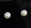 A pair of mid 20th century white and yellow gold, cultured pearl and diamond set circular cluster ear studs, 10mm.                     