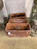 A set of three terracotta garden troughs and four similar troughs, approx. 40cm, wide                                                                                                                                       