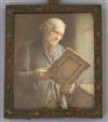 § Charles Spencelayh (1865-1958) Gentleman inspecting a painting by the light from a window 3 x 2.5in. original planished copper frame.