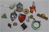 A collection of World War II military and other badges, including a WWI NZ Expeditionary Force Sweetheart, made by JR Gaunt, London.   