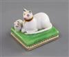 A small Chamberlain Worcester group of a recumbent white cat and kitten, c.1820-40, L. 4.3cm, restoration to ears                      