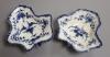 A pair of Worcester leaf shaped pickle dishes, painted with pickle leaf vine pattern, c.1770, length 9cm                                                                                                                    