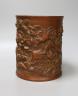 A Chinese carved bamboo brush pot - 15cm tall                                                                                                                                                                               