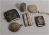 Three silver vesta cases and three other items including coin holder and silver cased tape measure.                                    