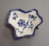 A Worcester leaf shaped pickle dish, painted with the Gilliflower pattern, c.1775, length 9cm                                                                                                                               