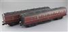 A Gauge 1 set of two coaches, crimson with beige end, 54 cm long with auto coupling, Nos 7890 and 7891, 2 or 3 rail                    