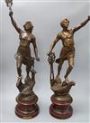 A pair of French spelter figures tallest 69cm                                                                                          