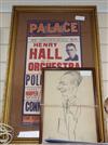 Percy Hutchinson, charcoal sketch, "Poli", together with Palace, Blackpool theatre poster June 1944 with "Poli" as supporting act to He