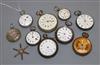 Eight assorted pocket watches including silver and 'Breguet a Paris'.                                                                  