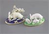 Two Chamberlain Worcester porcelain figures of rabbits, c.1820-40, L. 7.5cm                                                            