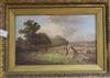 English School (19th century), landscape with corn stooks and figures, initialled 'JCD' l.l, oil on board, 26.5 x 33cm                 