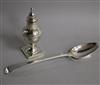 A George III silver sifter and a George III beaded Old English patter basting spoon.                                                   