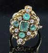 A Victorian gold, five stone emerald and six stone diamond set cluster dress ring, size L/M.                                           