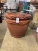 A pair of circular terracotta garden planters, diameter 51cm                                                                                                                                                                