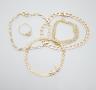 Three assorted 9ct gold bracelets, a 9k chain and a 9ct gold and diamond chip set ring, gross 24.4 grams.                                                                                                                   
